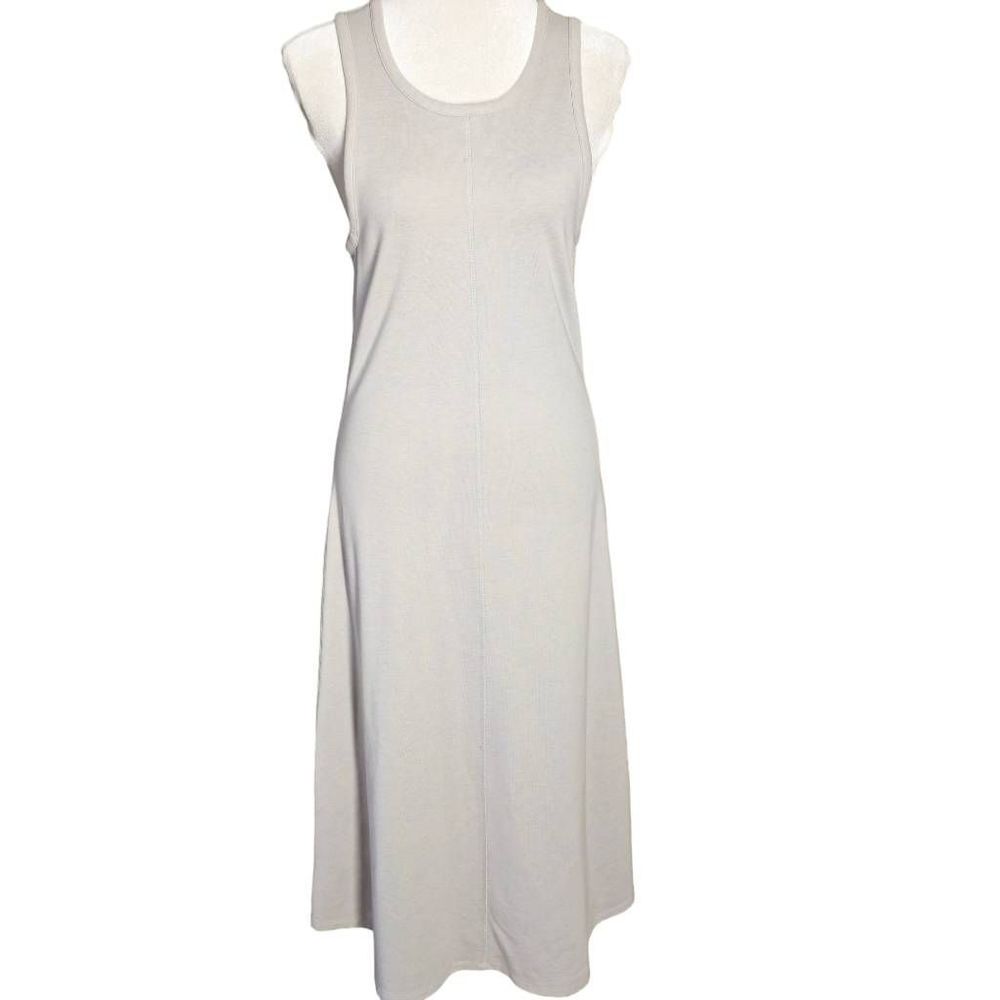 Lunya Restore Fitted Dress Midi Grey Large MSRP $198